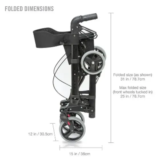 HealthSmart Walker Rollator with Seat and Backrest, FSA HSA Eligible, Adjustable Handle Height, Storage Bag and a Durable Lightweight Frame, Black image {2}