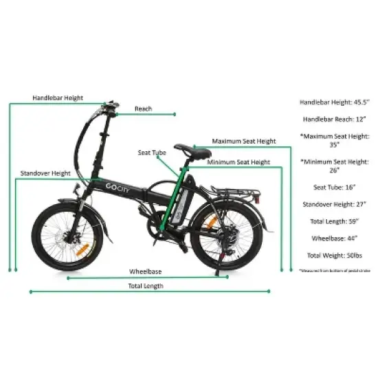 Go Power Bike 20" Go City Foldable Step Over Electric Bike - Black image {6}