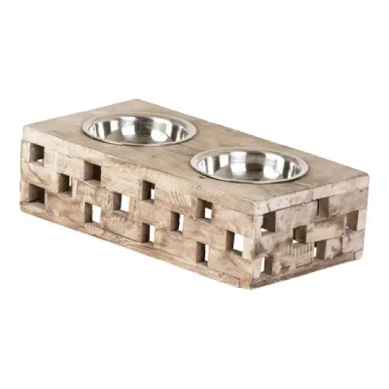 Huntley Pet Elevated Dog and Cat Double Bowl Feeder Stainless Steel Bowls (Berjen Block, Small) image {3}