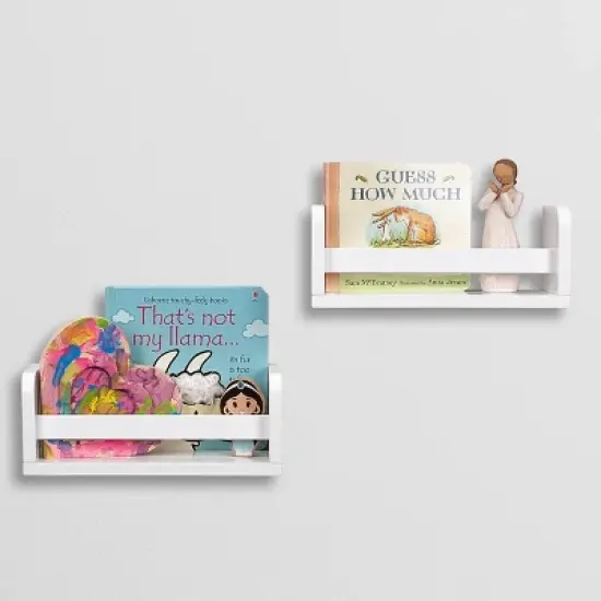 Kids&rsquo; Book Nook Cubby Storage Tower with 2 Bonus 10'' Floating Wall Bookshelves White - RiverRidge image {10}