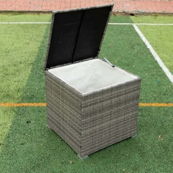 4pc Wicker Patio Seating Set with Cushions - Gray/Beige - GODEER image {11}