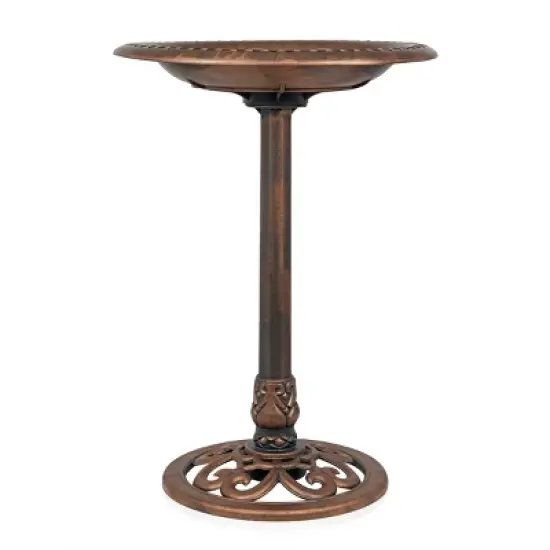 Alpine Corporation 28" Pedestal Bird Bath With Scrollwork Base & Ground Stake Bronze image {1}