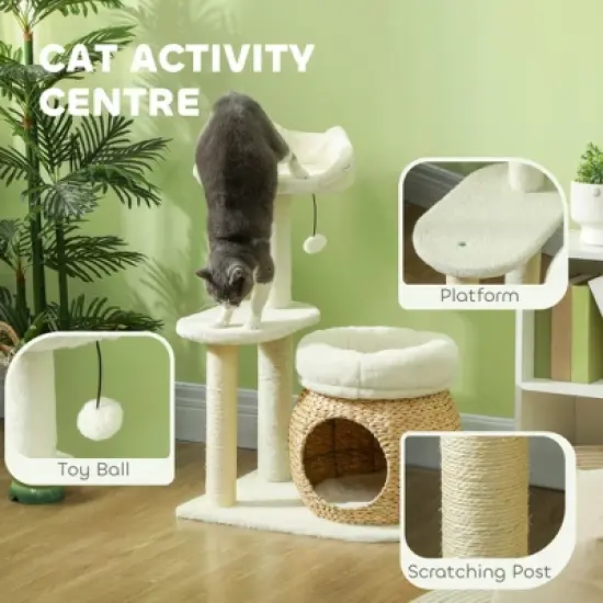 SKYONE Adjustable Height Floor-to-Ceiling Cat Tree with Scratching Posts, Condos, Hammocks & Toy image {6}