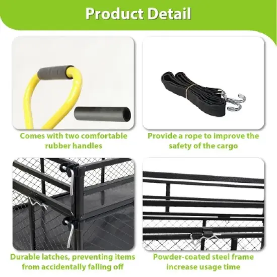 YONWAY Folding Utility Wagon  with 16" Flat Free Tires, Heavy Duty Mesh Steel 1400 Lbs Capacity Convertible 2-in-1 Handle and Removable Sides,Yellow image {5}