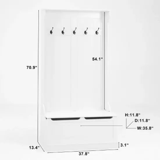 Entryway Hall Tree With Shoe Bench, Coat Rack with Flip Top Storage Bench & 5 Hooks, Coat Rack Storage Shelf for Small Spaces Living Room Hallway image {4}
