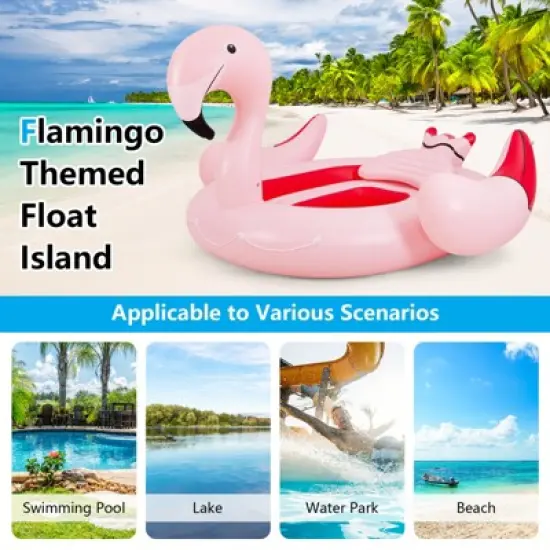 Tangkula 4-6 Persons Inflatable Flamingo Floating Island w/ Inner Loop & Floating Mat Blow-up Party Floatie with Electric Air Pump & 6 Cup Holders image {9}