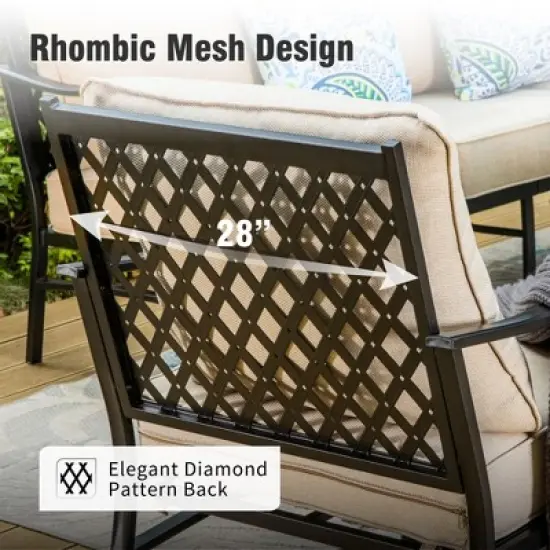 Captiva Designs 6pc Metal Patio Outdoor Conversation Fire Pit Set with Rocking Grid-back Armchairs and Ottomans for Garden, Poolside, Backyard image {3}