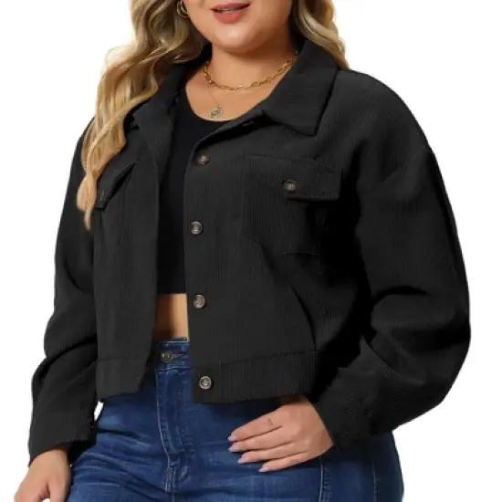 Agnes Orinda Women's Plus Size Lightweight Cropped Button Down Corduroy Shacket Jackets image {6}