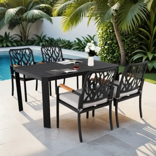 Christopher Knight Home Haggai Patio 5 Piece Branch-Like Backrest Aluminum Dining Set with Sunbrella Cushions image {6}