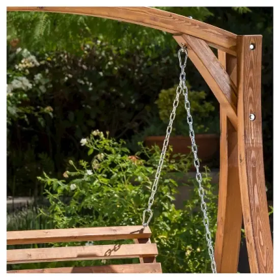 Tulip Larch Wood Patio Swinging Loveseat - Natural - Christopher Knight Home image {3}