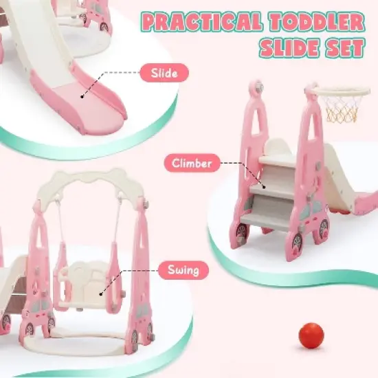 Sandinrayli Freestanding Toddler Slide Swing Set PINK 37 image {2}