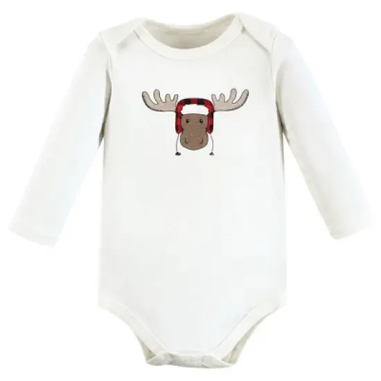 Hudson Baby Infant Boy Cotton Long-Sleeve Bodysuits, Winter Moose 3-Pack image {2}