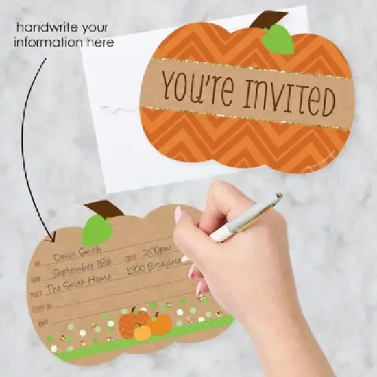 Big Dot of Happiness Pumpkin Patch - Shaped Fill-in Invitations - Fall, Halloween or Thanksgiving Party Invitation Cards with Envelopes - Set of 12 image {1}