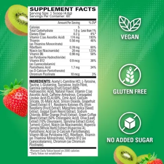 EHPlabs OxyShred Thermogenic Pre Workout & Fat Burner - Clinically Proven Preworkout Powder with Acetyl L Carnitine - Kiwi Strawberry, 60 Servings image {1}