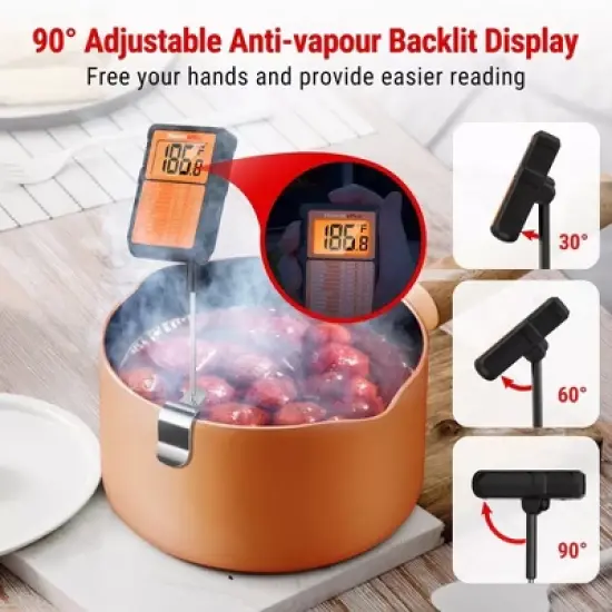 ThermoPro TP510W Waterproof Digital Candy Thermometer with Pot Clip, 8" Long Probe Instant Read for Yogurt and Candy Making, Oil Deep Frying image {3}