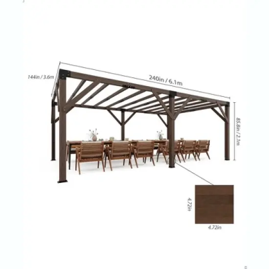 12 X 20 FT Wood Pergola, Retractable Shade Canopy, Outdoor Wooden Pergola for Patio image {5}