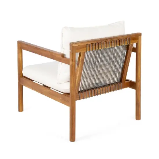 Christopher Knight Home Negley Outdoor Acacia Wood and Rope Weave Club Chair with Water Resistant Cushion image {4}