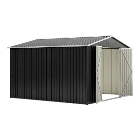 10x10 FT Grey Outdoor Storage Shed Large Metal Tool Sheds with Updated Frame Structure and Lockable Doors Garden Shed image {8}