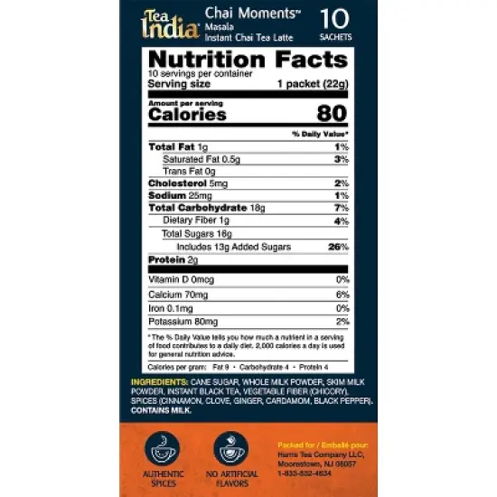 Tea India Chai Moments Masala Chai Tea Instant Latte Mix 10 Sachets Pack of 6 image {2}