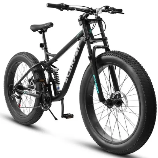YONWAY 26 inch Mountain Bike,Full-Suspension 21 Speeds Drivetrain with Disc-Brake MTB Bicycle, 26*4" Fat tire Bike for Men image {8}
