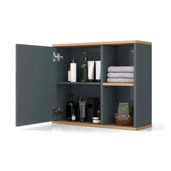 Costway Mirrored Medicine Cabinet Bathroom Wall Mounted with 3-Level Adjustable Shelf Grey image {8}