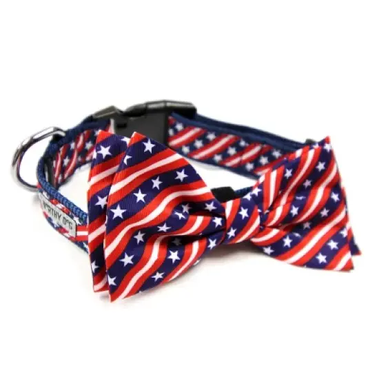 The Worthy Dog Bias Stars and Stripes Bow Tie Adjustable Collar Attachment Accessory image {3}
