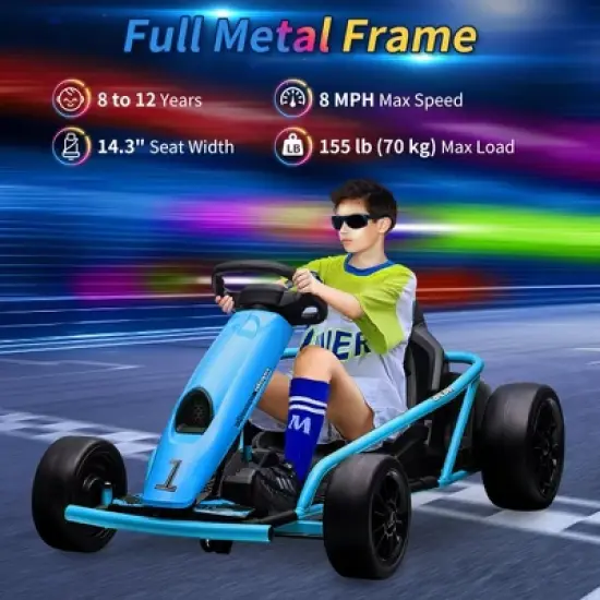 Kids Ride On Go Kart, 24V 300W*2 Motors, 9Ah Battery, Electric Vehicle Car Drifting with Music, Horn, Outdoor Ride On Toy for Teens image {6}