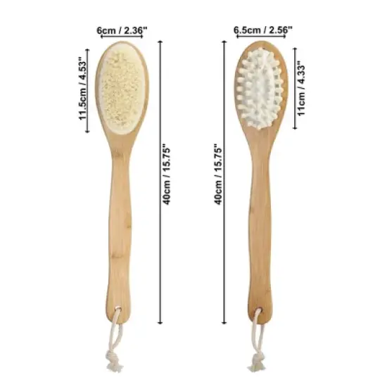 Unique Bargains Double-Side Long Handle Bath Brush for Shower 15.75" Length Beige 1 Pc image {3}
