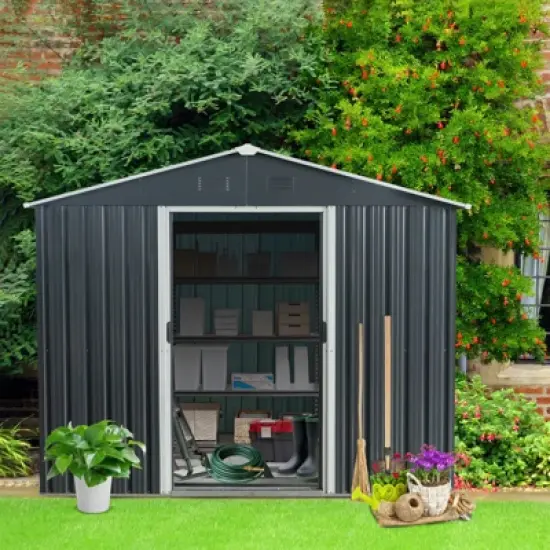 APRILSOUL 114.57"Outdoor Metal Storage Shed with meatl foundation image {9}