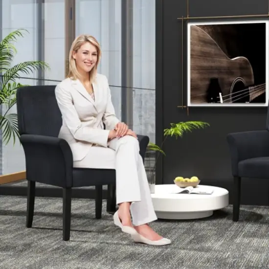 Tangkula Set of 4 Arm Chair Guest Chair Home Office w/ Wooden Legs image {3}