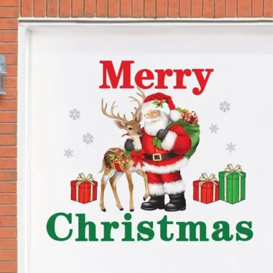 Collections Etc Merry Christmas Santa and Reindeer Garage Door Magnet image {1}