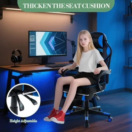 360&deg; Swivel Gaming Chair with Retractable Footrest, Adjustable Height PU Leather Computer Chair for Play Room, Home Office, Bedroom image {3}