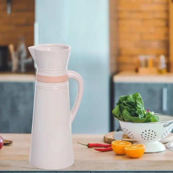 Transpac 13 Inch White Ceramic Everyday Common Ground Pitcher Dolomite Beverage Server image {1}