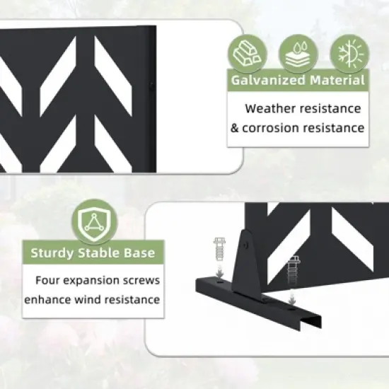 PexFix 72 in. x 35 in. Outdoor Privacy Screen Freestanding Galvanized Steel Panel Divider for Patio Deck Balcony Garden with Stable Base in Black image {6}