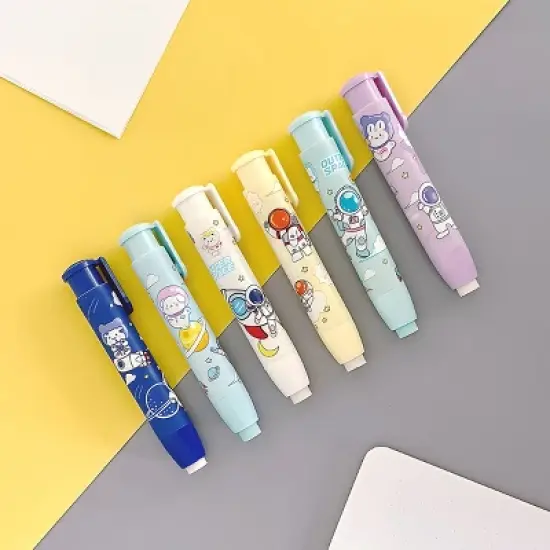 Wrapables Retractable Outer Space Erasers, Clickable Push Button, Stationery Office Supplies (Set of 6) image {2}