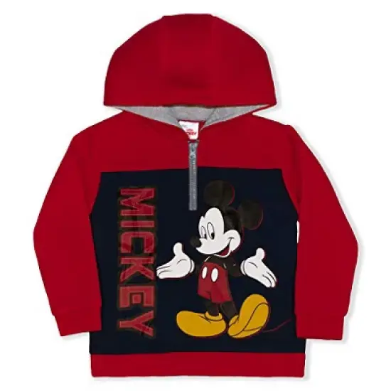 Disney Boy's Mickey Mouse Half Zip Pullover Graphic Hoodie for toddler image {1}