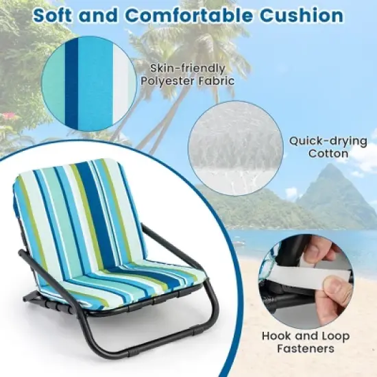 Tangkula Low Beach Chairs for Adults 2 Pack w/ Aluminum Frame and Soft Cushion 300 LBS image {6}