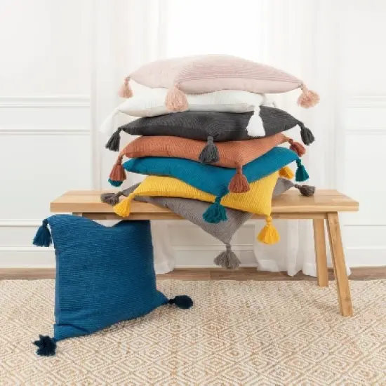 20"x20" Oversize Solid Striped Square Throw Pillow with Tassels Cover - Rizzy Home image {5}