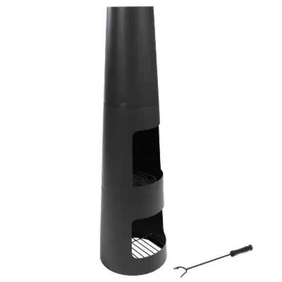 Sunnydaze Outdoor Backyard Heavy-Duty Steel Modern Wood-Burning Fire Pit Chiminea with Built-In Log Storage - 49" - Black image {7}