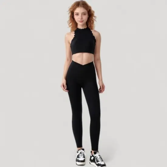 Anna-Kaci Active Women's High Waist Crossover Leggings with V-Waistband and Full-Length Stretch Fit for Active or Casual Wear image {2}