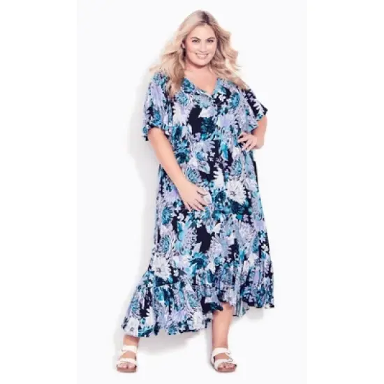 Women's Plus Size Sasha Flutter Sleeve Maxi Dress  - Blue Dahlia | AVENUE image {9}