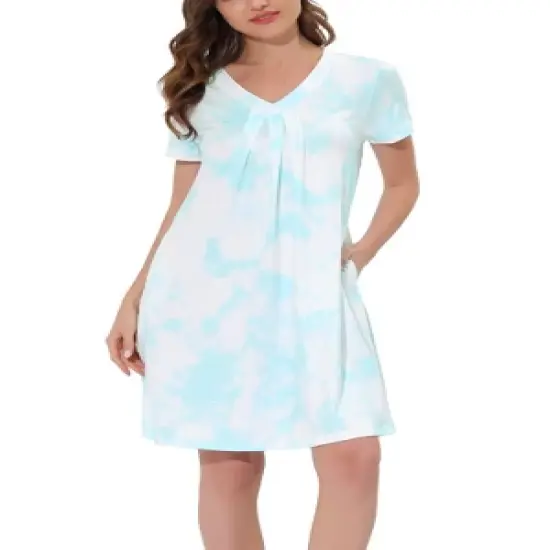 cheibear Womens Sleepwear Lounge Dress V-Neck with Pockets Soft Nightshirt Pajama Nightgown image {7}