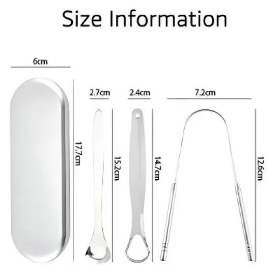 Kitcheniva Stainless Steel Tongue Scraper 3 Pcs Set with Storage Box image {2}