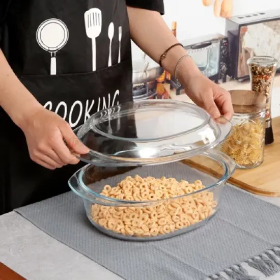 Itopfox Oval Glass Casserole Dish with Lid, Microwave & Oven Safe Bakeware, Covered Glass Dish for Baking & Cooking, 3.5L Capacity image {4}