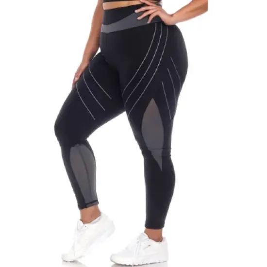 White Mark - Plus Size High-Waist Reflective Piping Fitness Leggings image {1}