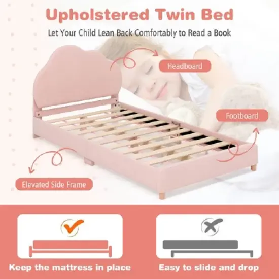HoneyjoyKids Twin Platform Bed Frame Upholstered Twin Size Bed with Wooden Slats Support image {7}