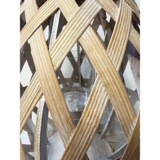 Essential Decor & Beyond 16.3" Natural Bamboo Glass Candle Holder Tabletop Lantern With Handle image {4}