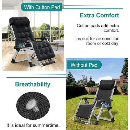 Docred Standard & XL Zero Gravity Chair with Cushion, Cup Holder & Headrest for Lawn, Patio & Pool image {4}