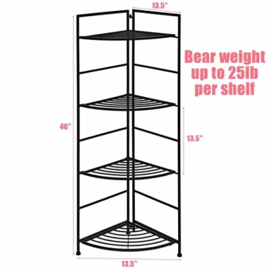 Costway 4 Tier Folding Metal Shelf Plant Stand Storage Open Shelf Corner Display Rack image {5}