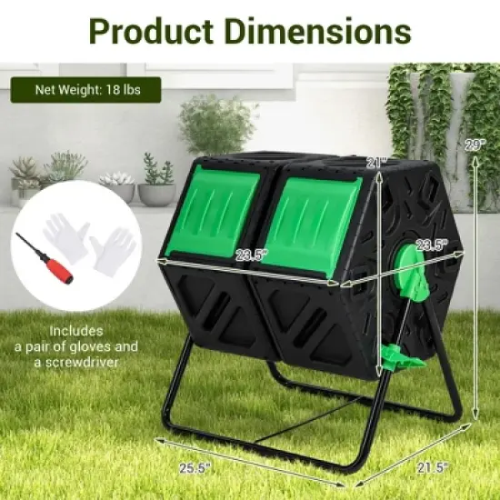 Costway Dual Chamber Compost Tumbler Outdoor Rotating Chamber Compost Bin 34.5 Gallon image {2}